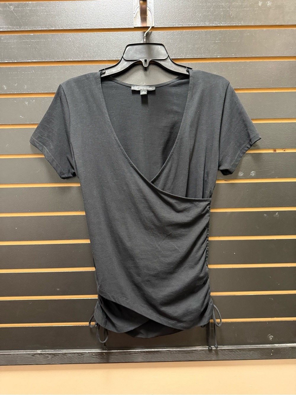 INC International Concepts Black Surplice Ruched Top Medium